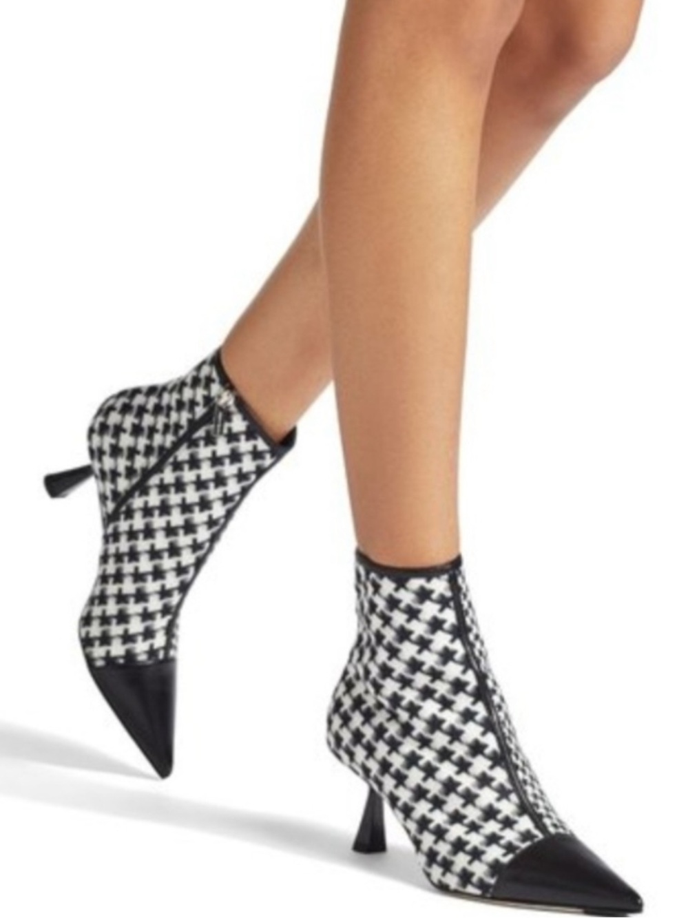 Jimmy Choo Black & White Houndstooth Pointed Toe Ankle Booties